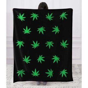Pot Leaf Plush Throw Blanket Gift New Green Leaves Marijuana New Smoke Weed 420